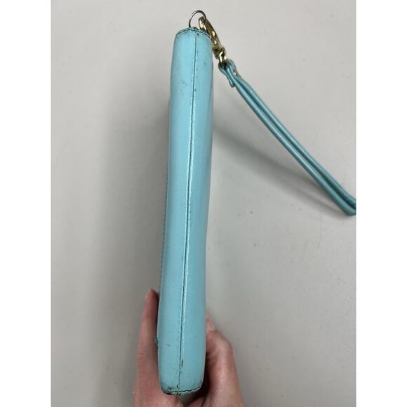 Fossil Teal Leather Zip Around Wallet Wristlet - Picture 9 of 16